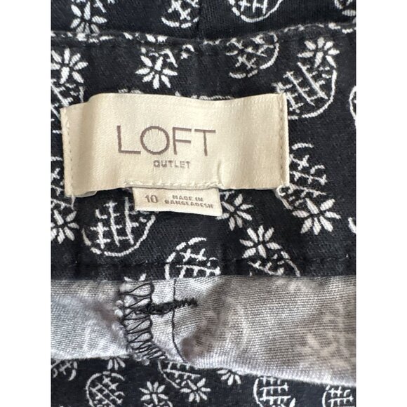 Loft  Womens 6" Short Black Pineapple Print  Size 10 100% Cotton Casual Summer - Picture 3 of 5